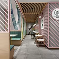 Modern Flower Tea Shop Interior With Pink White Decor Green Leaf Murals And Menu Screens