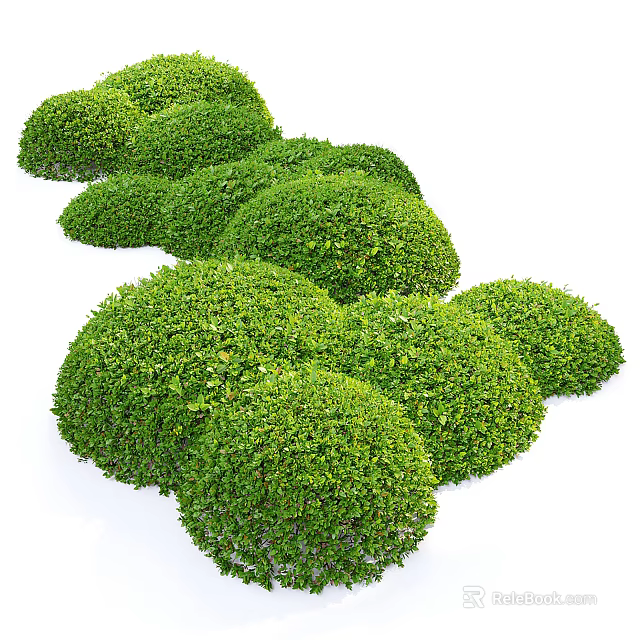Lush Green Round Shaped Bushes With Dense Foliage Arranged In A Row 3d model 