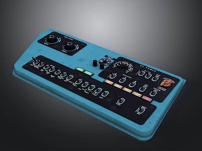 Blue Household Electronic Control Device With Knobs Buttons And Display Panels 3d model