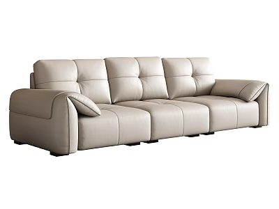 Modern Three Seater Leather Sofa With Light Beige Plush Cushions And Stitched Design 3d model