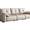 Modern Three Seater Leather Sofa With Light Beige Plush Cushions And Stitched Design