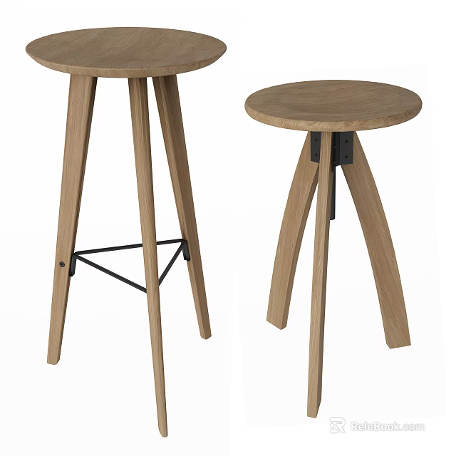 Stylish Wooden Bar Stools With Triangular Legs And Metal Accent Details 3d model 