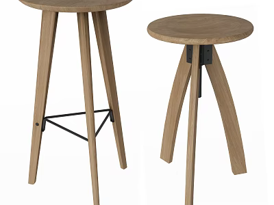 Stylish Wooden Bar Stools With Triangular Legs And Metal Accent Details 3d model