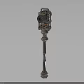 Vintage Industrial Metal Mechanical Device With Intricate Column Structure And Shiny Surface