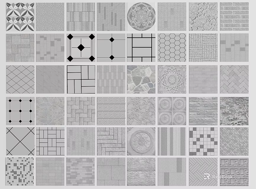 Plaza Paving Featuring Diverse Geometric Patterns And Various Decorative Textured Designs 3d model