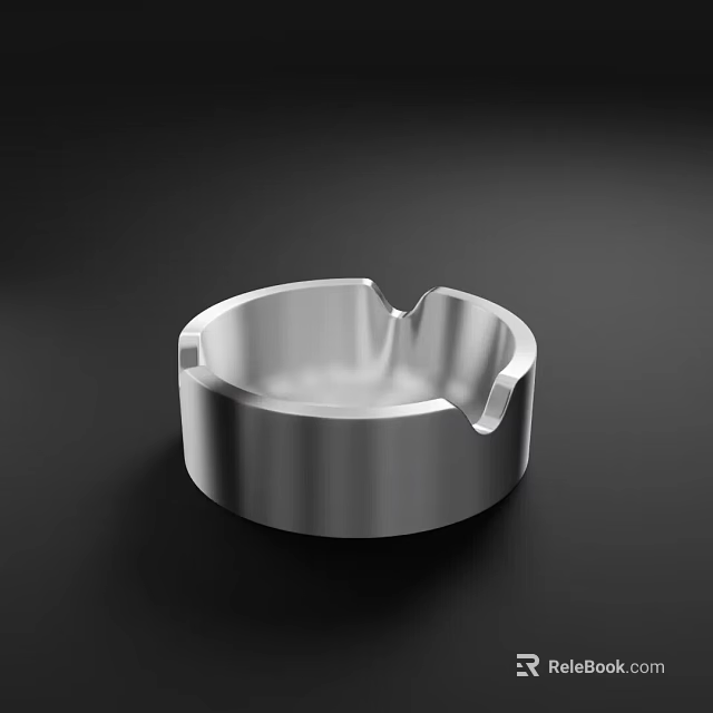 Silver Metal Ashtray With Smooth Surface On Black Background 3d model 