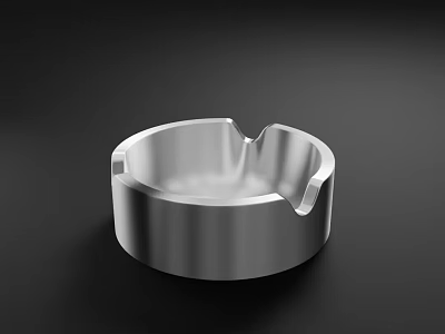 Silver Metal Ashtray With Smooth Surface On Black Background 3d model