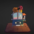 Cartoon Cafe Truck Scene With Donut On Top Awning Menu Board And Brick Floor