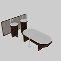 Two Modern Pedestal Washbasins With Brown Bases White Basins And White Faucets