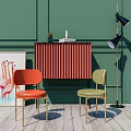 Orange Green Accent Chairs With Green Wall Red Cabinet Flamingo Painting Floor Lamp Wooden Floor