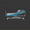 Adjustable Medical Bed With Blue Mattress White Pillow And Wheels For Patient Care