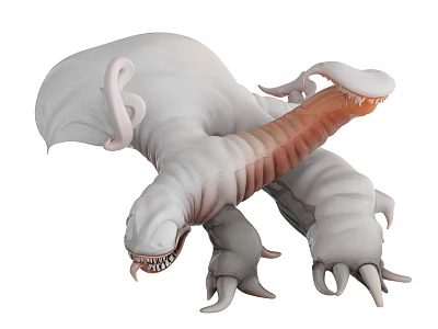 White Fantasy Creature With Tentacles Sharp Teeth And Slimy Body Design 3d model