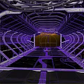 Space Station Corridor Interior With Metallic Frames And Industrial Lighting