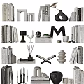 Modern Minimalist Decorative Ornament Set with Books Vases Sculptures and Geometric Accents