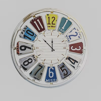Decorative Wall Clock Made With Colorful License Plate Numbers For Home Decoration 3d model