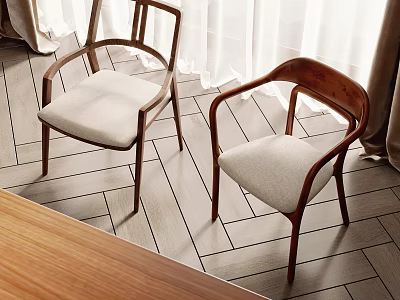 Comfortable Leisure Chair with Wooden Frame and White Cushion in Natural Light Setting 3d model