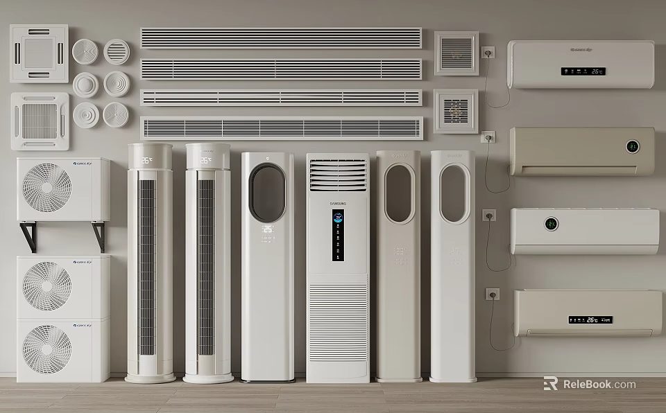 Assorted Styles of Standing and Wall Mounted Air Conditioners and Fans for Home Use 3d model 