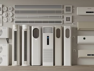 Assorted Styles of Standing and Wall Mounted Air Conditioners and Fans for Home Use 3d model