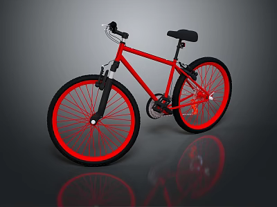 Red Bicycle With Black Seat Red Spokes Black Tires And Modern Design On Gray Background 3d model