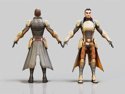 3D Fantasy Characters Front And Back Views With Armor Cloak And Costume Details 3d model