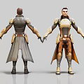 3D Fantasy Characters Front And Back Views With Armor Cloak And Costume Details