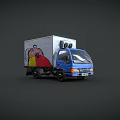 Blue Delivery Truck With White Cargo Box And Cartoon Character Design