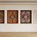 Traditional Carved Windows with Wooden Frames and Various Patterns on White Wall