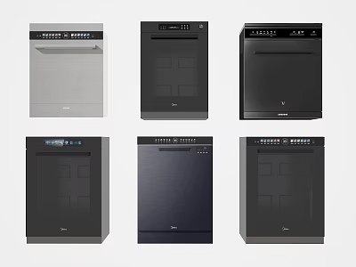 Modern Kitchen Appliances Featuring Multiple Dishwashers In Different Colors And Styles 3d model