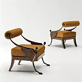 Brown Fabric Leisure Chair With Scroll Armrests And Wooden Frame Design