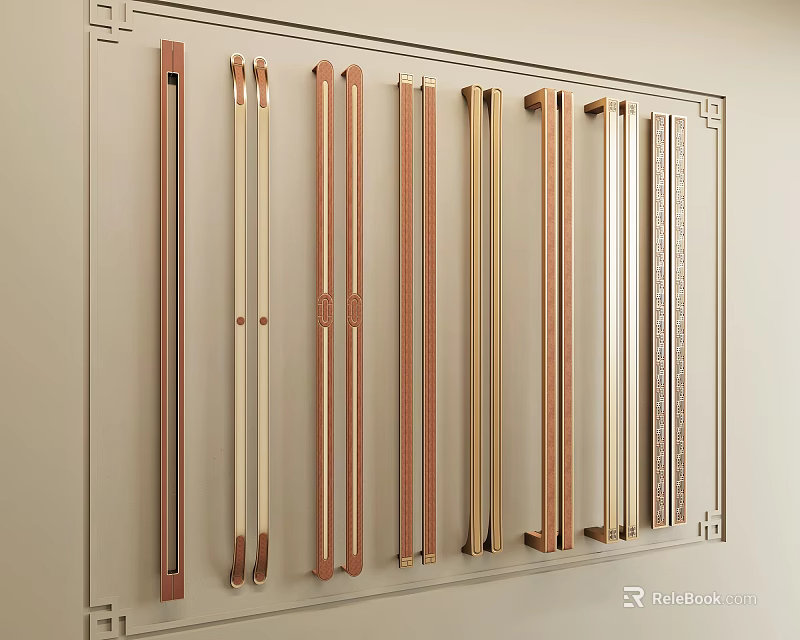 Various Style Metal Cabinet Door Handles On Wall Display For Home Decor 3d model 