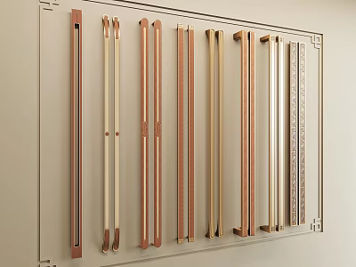 Various Style Metal Cabinet Door Handles On Wall Display For Home Decor 3d model