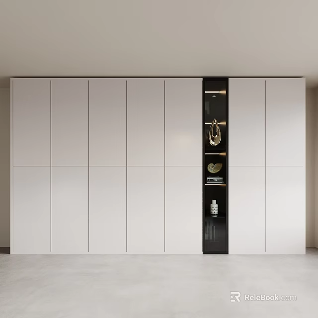Modern White And Black Wardrobe Design With Vertical Storage Shelves And Display Areas 3d model 