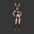 Stylish Anime Female Character With Green Rabbit Ears Black Outfit Tattoo Standing Pose