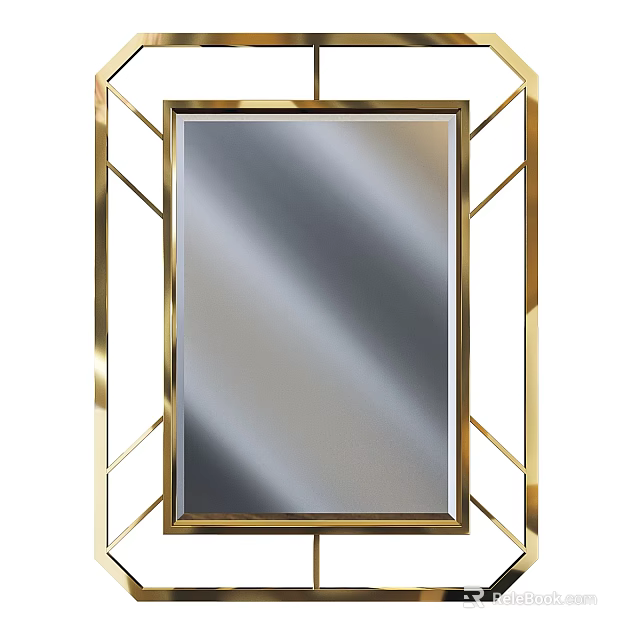 Elegant Gold Framed Mirror With Geometric Metal Structure For Home Decor 3d model 