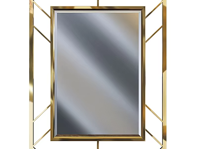 Elegant Gold Framed Mirror With Geometric Metal Structure For Home Decor 3d model