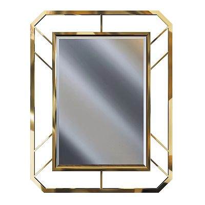 Elegant Gold Framed Mirror With Geometric Metal Structure For Home Decor 3d model