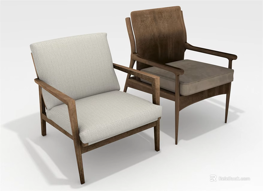 Comfortable Modern Single Sofa With Wooden Frame And Beige Fabric Upholstery Design 3d model 