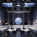 Modern Tech Inspired KTV Interior With White Sofas And Round Window