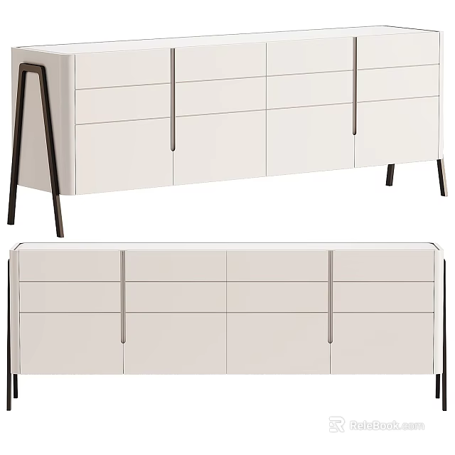 Modern Minimalist White Entryway Cabinet Sideboard Design With Drawers Doors And Metal Legs 3d model 