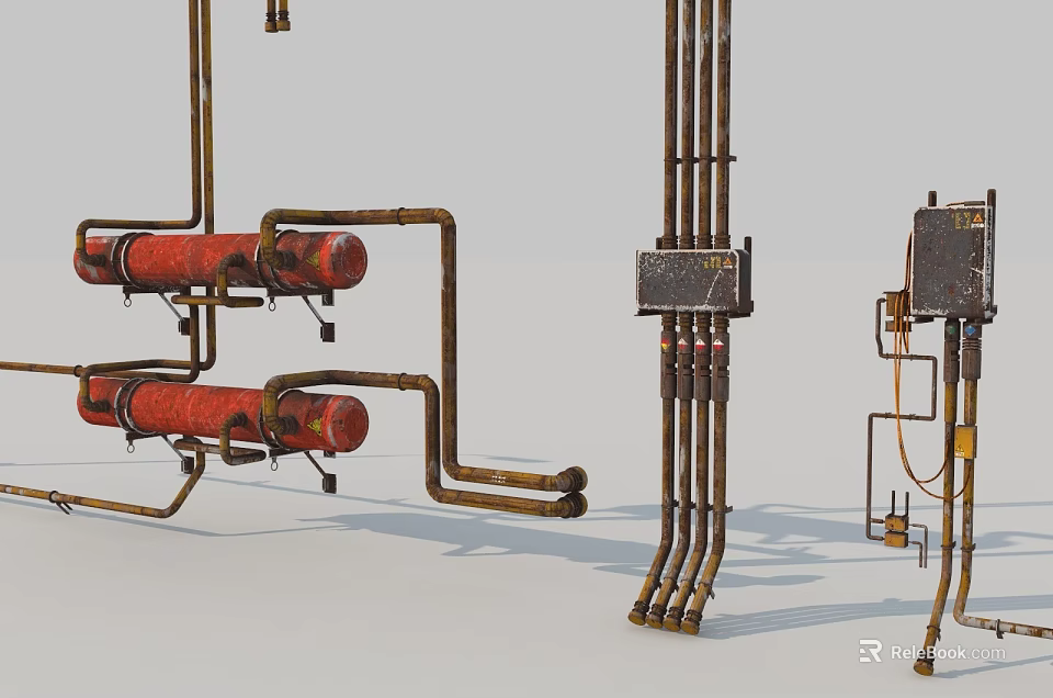 Building Components Featuring Rusted Pipes Metal Frames And Industrial Mechanical Fixtures 3d model 