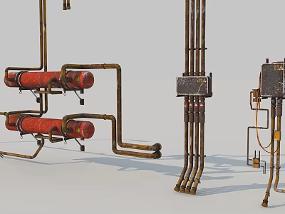 Building Components Featuring Rusted Pipes Metal Frames And Industrial Mechanical Fixtures 3d model
