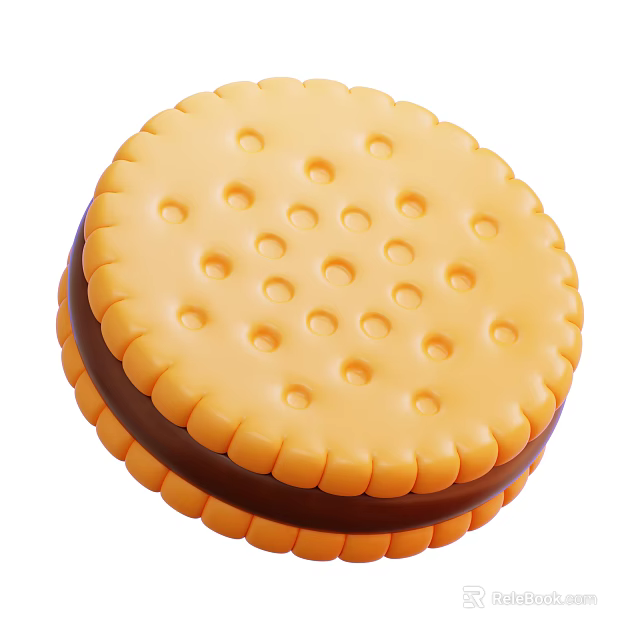 Round Dot Patterned Cookie With Brown Cream Filling And Crispy Texture 3d model 