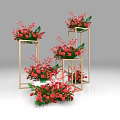 Red Flower Arrangements On Golden Geometric Stands For Elegant Decorative