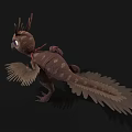 Cartoon Bird Character With Brown Feathers Large Eyes And Red Collar Spread Wings