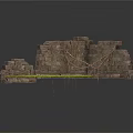 Old Broken Stone Wall Structure With Tangled Vines And Green Grass 3d model