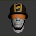 Brown Work Safety Helmet with Yellow and Black Stripes and Orange Goggles