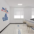 Service Hall Featuring Blue Background Wall Badge Reception Desk and Chairs for Case Reporting