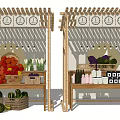 Fresh Farmers Market Stall With Wooden Structure And Hanging Signs Displaying Fruits Vegetables And Bottles