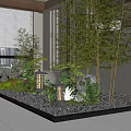 Indoor Landscape Design With Bamboo Plants Stone Lanterns And Gravel