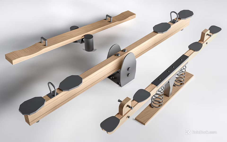 Wooden Playground Seesaw Equipment With Metal Parts And Springs For Kids 3d model 